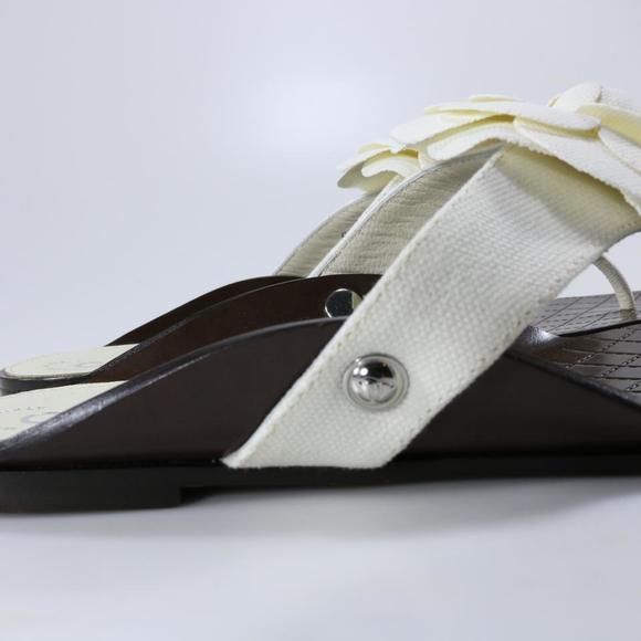 Fabric White Classic Camelia Flower Logo Thong Sandals Flip Flops B722 - Picture 7 of 12